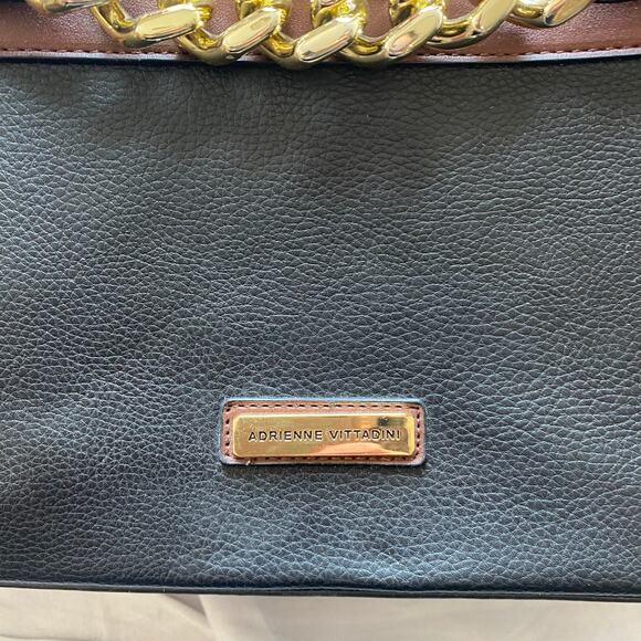 Adrienne Vittadini Black Crossbody Handle Purse‎ Gold Tone Accents Handbag - Picture 3 of 9
